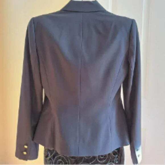 Calvin Klein Pencil Skirt Suit Set Lined Blazer Gray One Button Knee Length Sz 2 - Picture 7 of 15